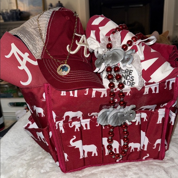 Alabama Accessories - Alabama Crimson Elephant Print Tote with Matching Cap & Beaded Necklace and More